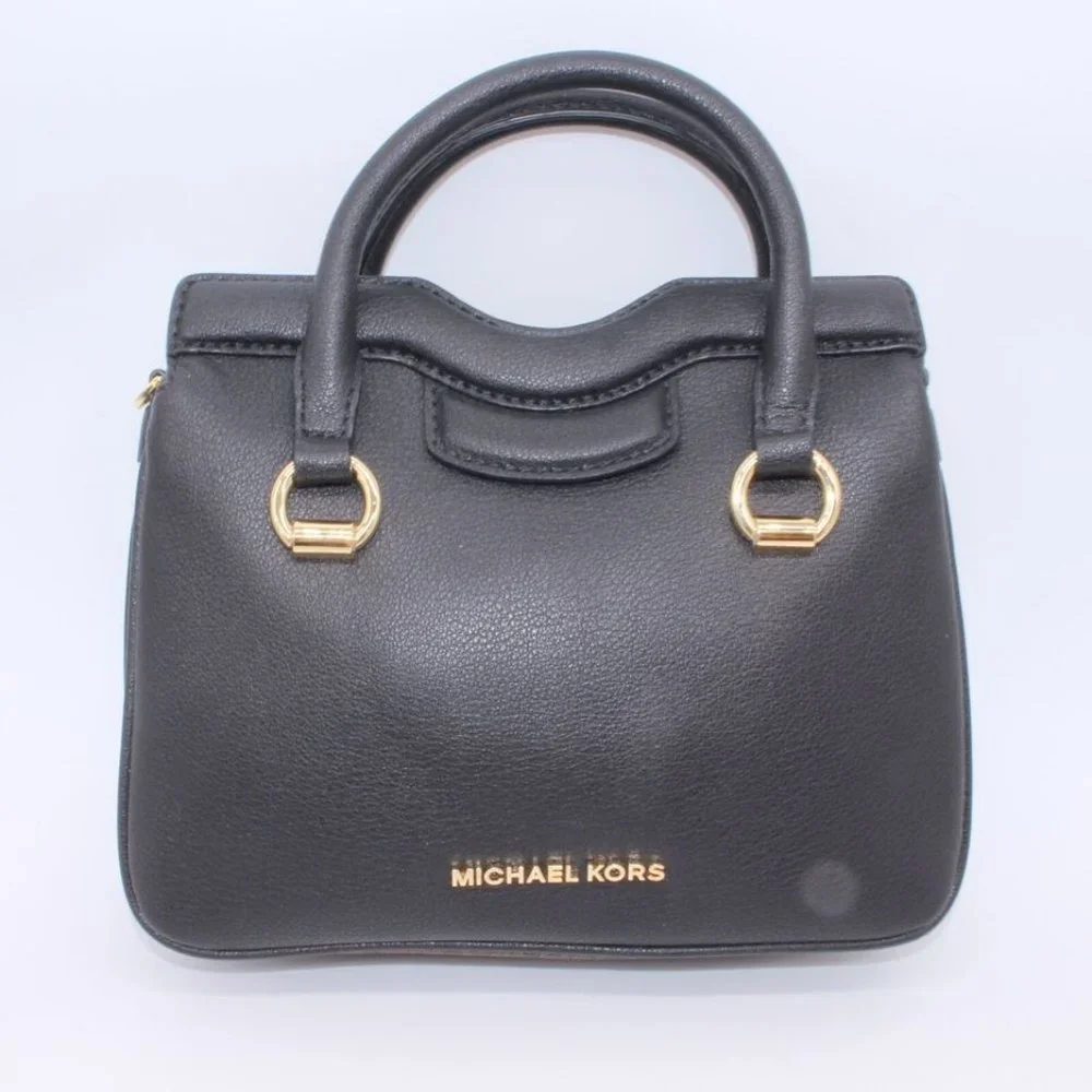 Michael Kors SATCHEL Shoulder Bag Purse Logo Black Leather Gold New No Strap